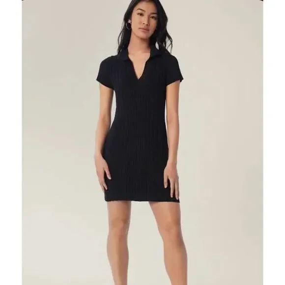 LITA by Ciara Black Ribbed Polo Dress Small